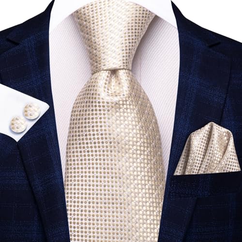 Image of Hi-Tie Father and Son Tie Set Striped Plaid Ties for Men and Boys Silk Necktie Pocket Square Set for Wedding Gifts