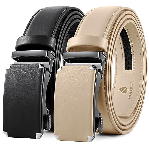 Image of DOOPAI Men's 2 Pack Ratchet Dress Belt - Adjustable 1 3 /8 inch Genuine Leather, Size Length Can Be Cut, With Gift Box