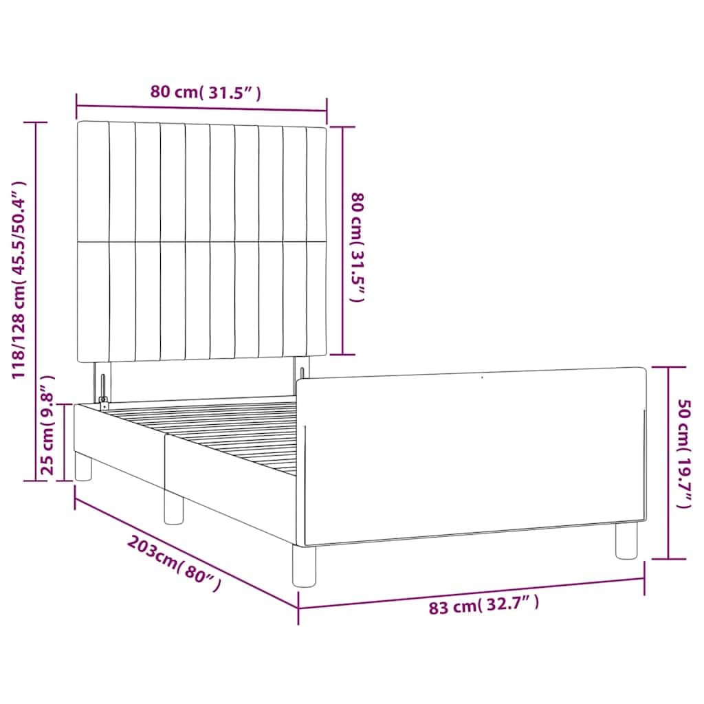Telaio per letto senza materasso, nero, 80 x 200 cm, in tessuto con testiera e rete a doghe, stabile telaio per letto singolo imbottito per camera da letto e camera dei ragazzi