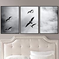 3 Piece Framed Canvas Wall Art Black and White Birds Canvas Prints Home Artwork Decoration for Living Room,Bedroom - 16