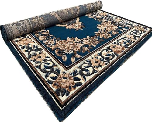 Image of Soft Premium Blue Carpet 5x7 ft Rectangular Washable, Anti-Skid, Fade-Resistant Acrylic Rug for Living Room, Hall, Bedroom, Modern Decor
