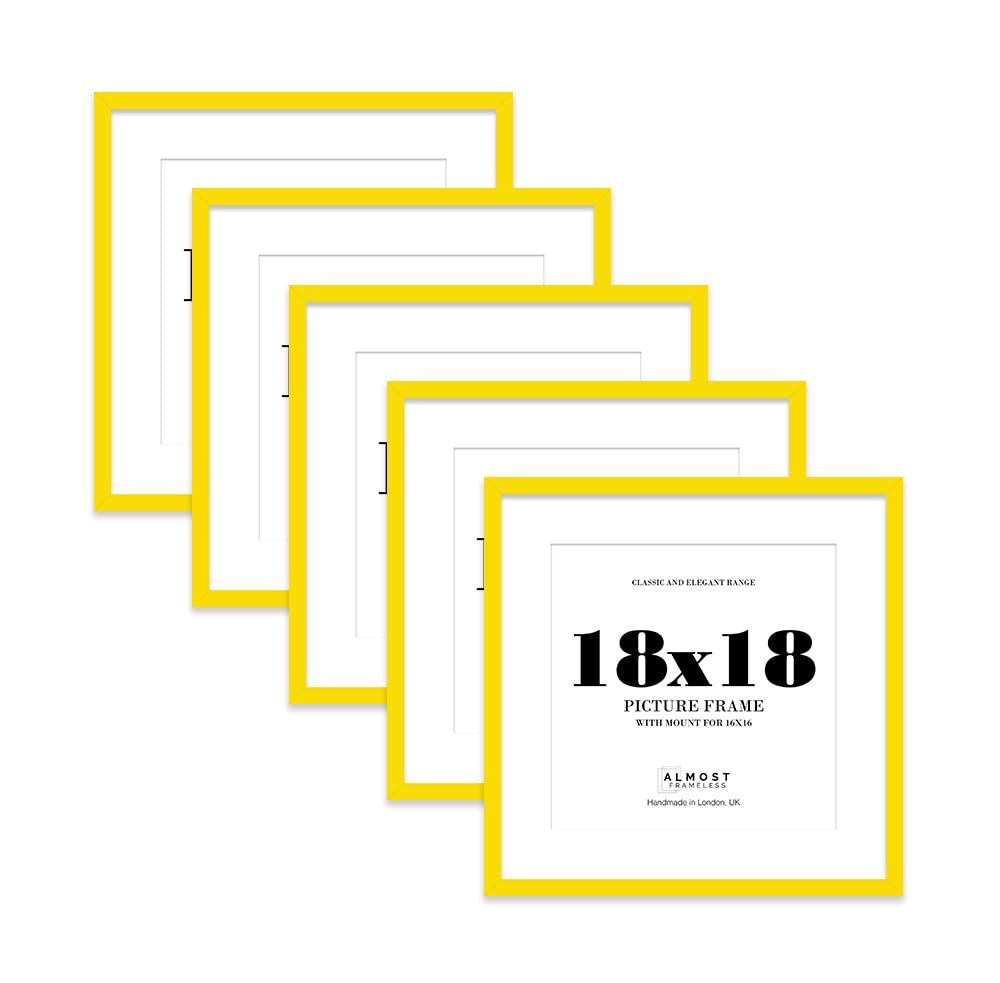 18x18 Yellow Picture Frame with Mount for 16x16 Photos, Prints - Modern Square Wall Frame, Set of 5
