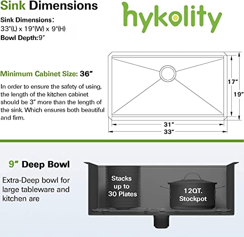 Hykolity 33-Inch Undermount Workstation Kitchen Sink, 16 Gauge Single Bowl Stainless Steel Kitchen Sink With Integrated Ledge And Accessories #TOP2