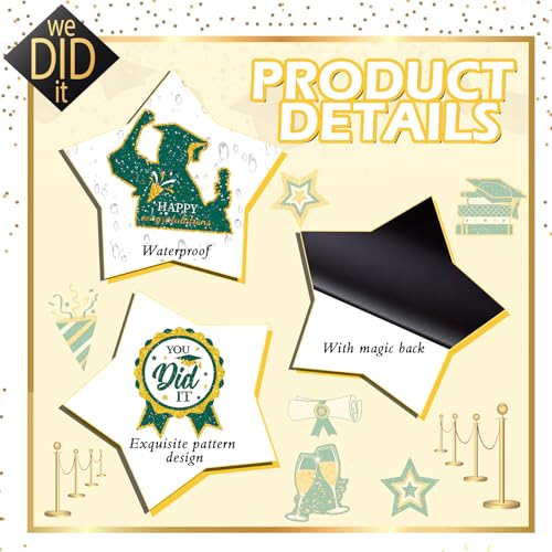 Image of Landhoow 30 Pcs Graduation Car Magnets 2026 Senior Graduation Car Decoration Bumper Sticker Congrats Grad Magnet Magnetic Refrigerator Decal for Grad Parade Party Supplies(Green, Gold)