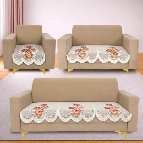 Image of Homerz Premium 'Surya Series' Sofa Cover | Stylish Sofa Protector | Net Fabric | Anti-Stain & Washable Slip Cover Exact Size Antislip (Exclusive Rust, 6 (3+2+1) Seater, Only Seat Cover)