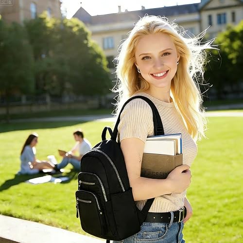 Image of Multi-Pocket Nylon Crossbody Bag for Women, Water Resistant Shoulder Bag with Adjustable Strap, Lightweight Messenger Purse for Travel & Daily Work, Model 9198, Black