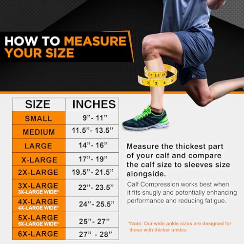 Doc Miller Compression Calf Sleeve for Men & Women – 20-30mmHg Graduated Support for Running, Shin Splints, Calf Strain – Knee High, Small to 6XL Plus Size