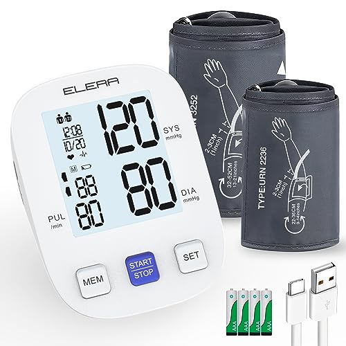 Blood Pressure Monitor with 2 Cuff, Elera Digital Automatic Upper Arm Blood Pressure Machine with 32-52cm Extra Large Cuff and 22-36cm Standard Cuff