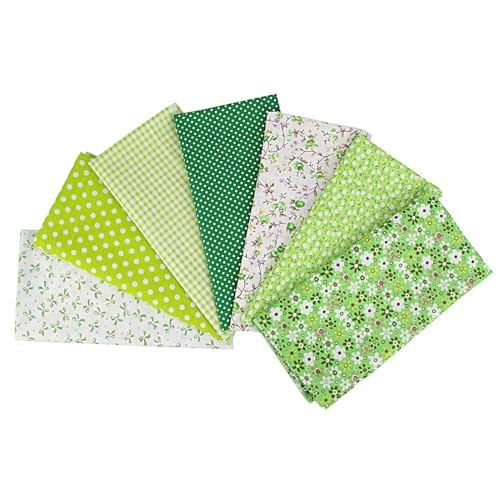 7 Paquets de Tissu Patchwork 50 x 50 cm en Coton pour Furoshiki, Quilting, Coudre - Différents Motifs (Vert)