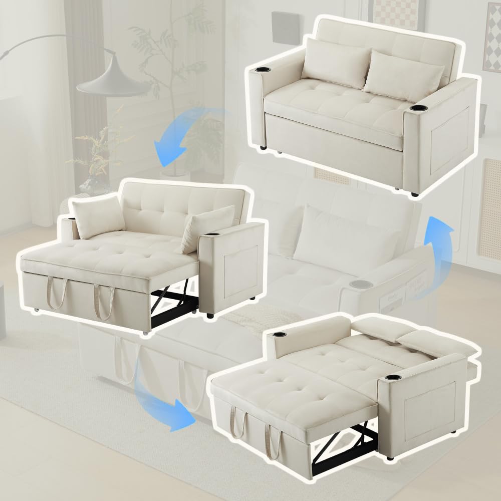 Sofá Cama Plegable, sofá Cama Multifuncional, sofá Convertible, con portavasos y Almohadas, Adecuado para Sala de Estar, Dormitorio, apartamento, Cine en casa.