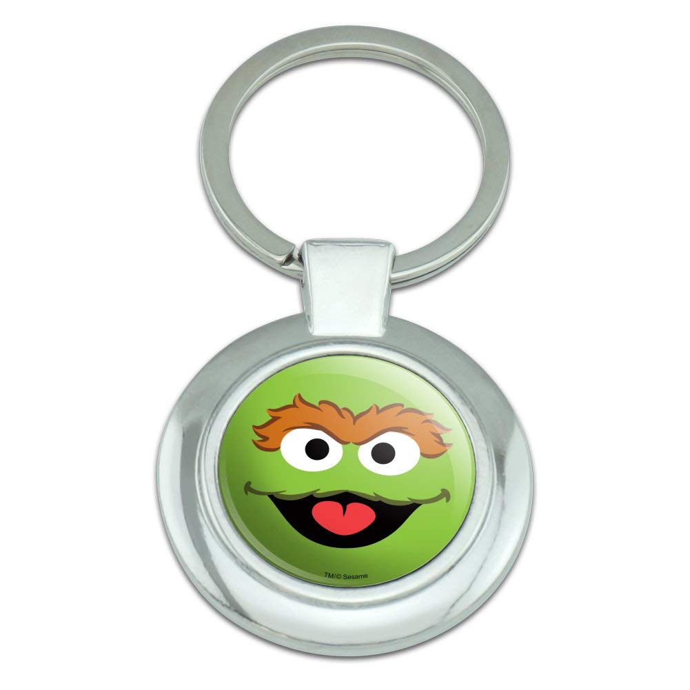 Sesame Street Oscar The Grouch Face Keychain Classy Round Chrome Plated