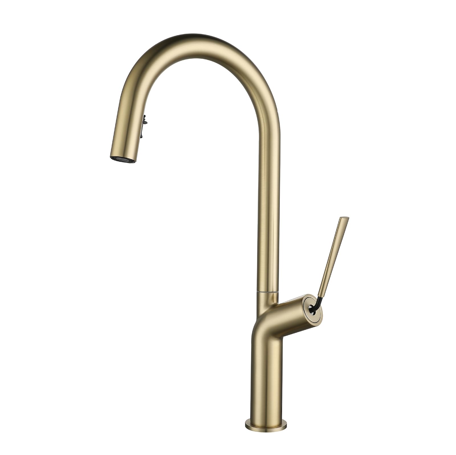 ZYCHSJXA Kitchen Taps with Pull Out Spray Brushed Gold Sink Faucet, Water Tap Head 360 Swivel Sprayer Gooseneck Spout