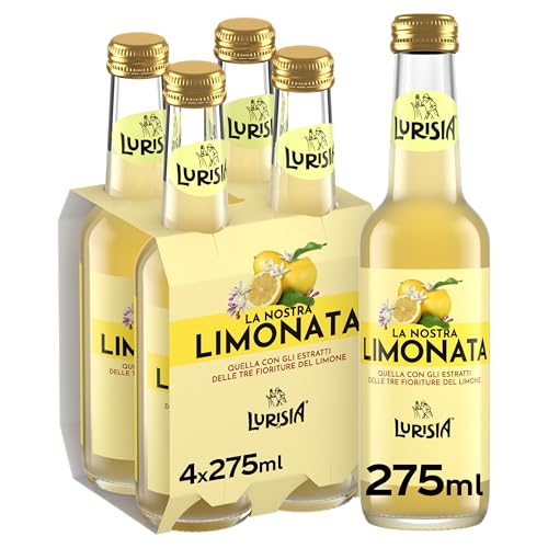 Lurisia - Lurisia La Nostra Limonata - 4 bouteilles en verre 100 % recyclable de 275 ml, boisson non alcoolisée produite avec les extraits des trois fleurs du citron, goût distant