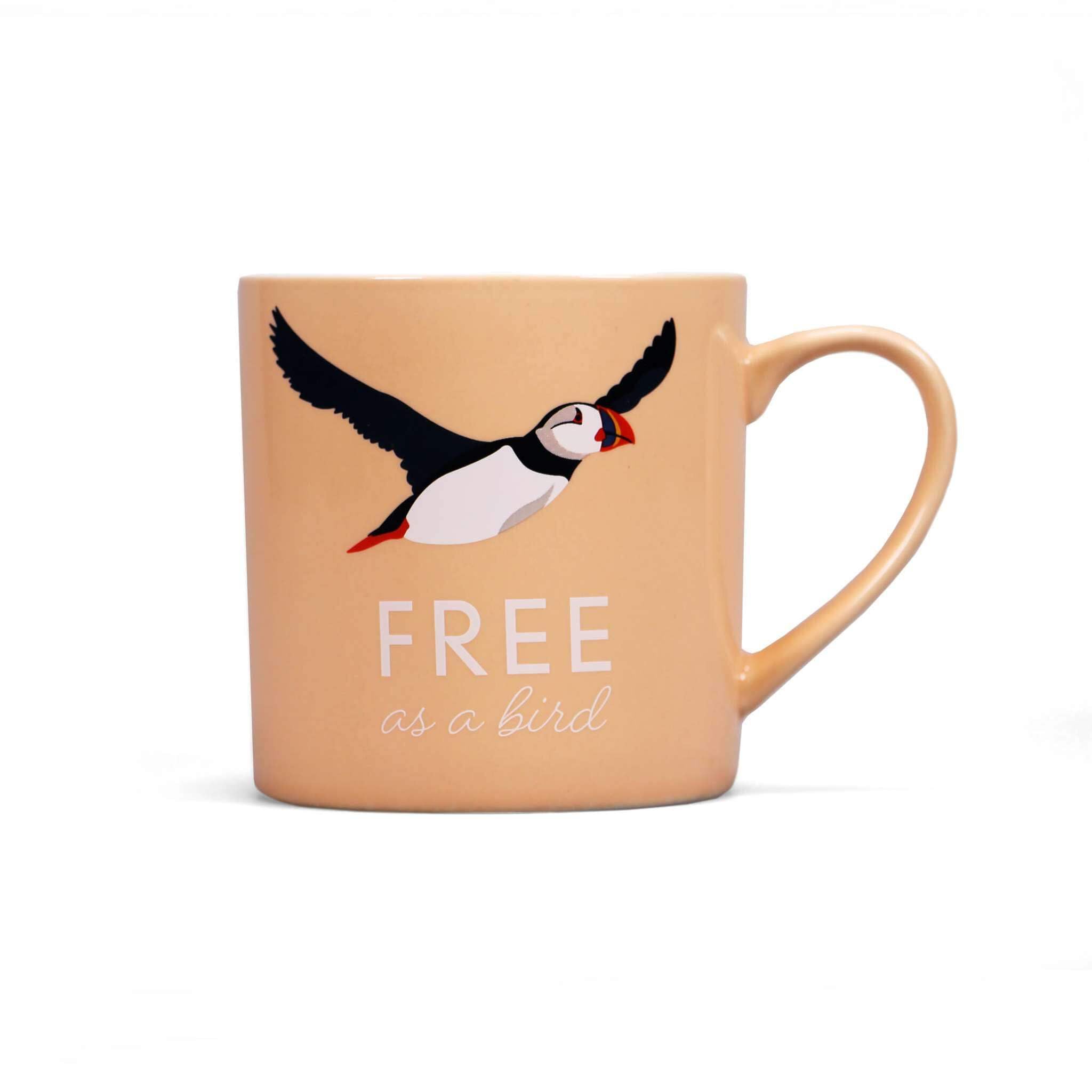 Half Moon Bay | RSPB | Puffin Free as a Bird Porcelain Mug | Peach Coastal Wildlife Coffee Cup 330ml | Official Licensed Collection | Elegant Wildlife Lover Gift for Father's Day