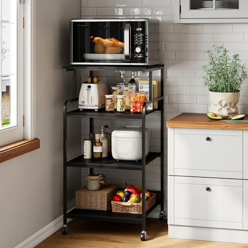 Image of Warmiehomy Extra Tall & Large Printer Stand, 24 inch x 24 inchx 46'' Height 4 Tier Metal Printer Table for Home Office, Printer Stand with Adjustable Storage Shelf, Rolling Cart for 3D Laser Printer (Black)