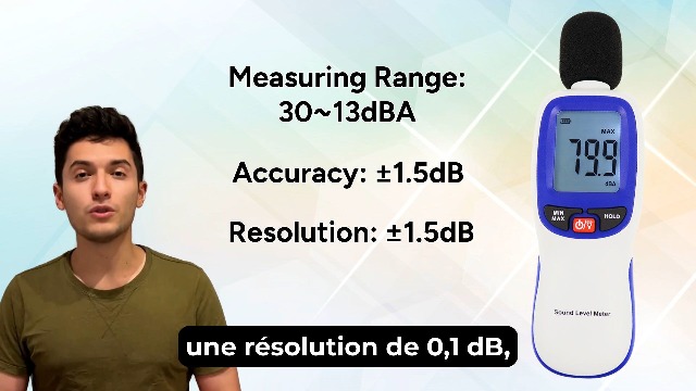 Compteur de décibels sans fil avec enregistreur de données Bluetooth avec fonction d'enregistrement des données par application 0 ~ 130 dB haute précision pour salle de classe, maison, bureau
