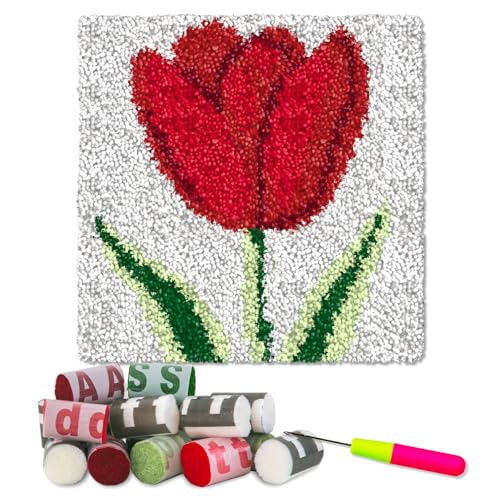 Image of YP Rose Latch Hook Rug Kit for Beginners & Adults - 12x12 Inch DIY Needlework Crochet Rug with Soft Pre-Cut Yarn, Easy-to-Follow Pattern, Perfect for Home Decoration or Gift-Making
