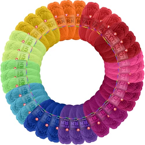 Image of Hygloss Neon Acrylic Yarn for Crocheting & Hand Knitting - Set of 48 | CR- 24 Yard Per Skein | Total 1,152 Yds | Beginner Friendly | Soft Smooth Crochet Yarn #3 Weight DK | Mini Colorful Skeins