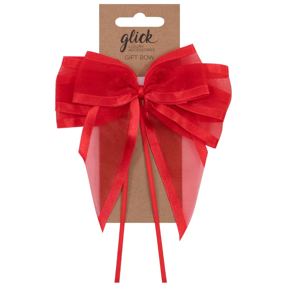 Glick Designer Satin Edge Ribbon Bow, Perfect for Accessorising of Gifts, 17.5 x 12 cm, Red