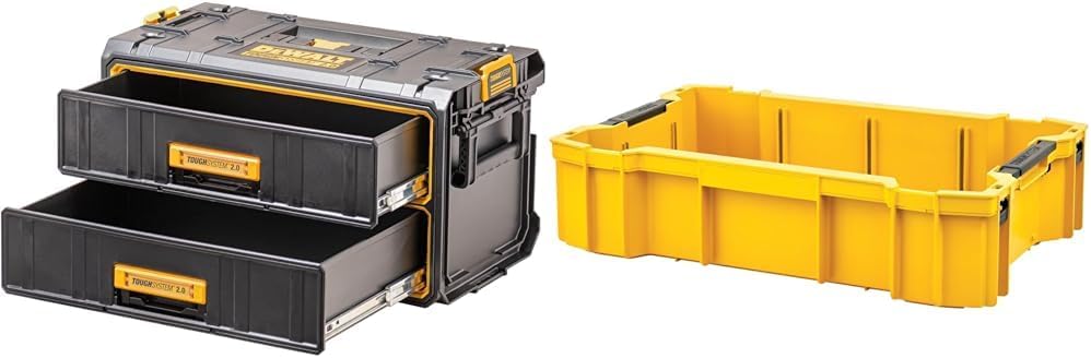 DEWALT Tough System 2.0 2 Tier Chest Tool Box Storage Case Tool Box Stackable Storage Tough System 2.0 DWST83529-1 + Tough System 2.0 Tray Internal Tray Tough System 2.0 DWST83408-1