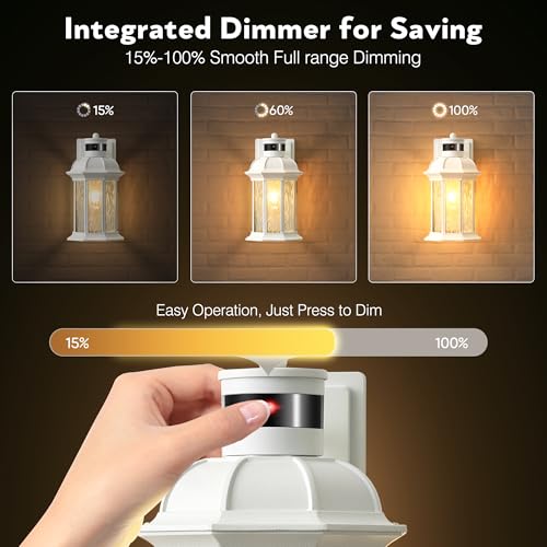 vianis white motion sensor exterior wall light lantern modern dusk to dawn outdoor porch light fixtures wall mount waterproof outdoor wall sconce for garage entrance with tempered water-ripple glass