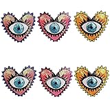 MIAO JIN 6 Pcs Love Shape Large Sequin Heart Evil Eyes Motif Applique Patch Embroidery for Garment Accessory (3 Colors)