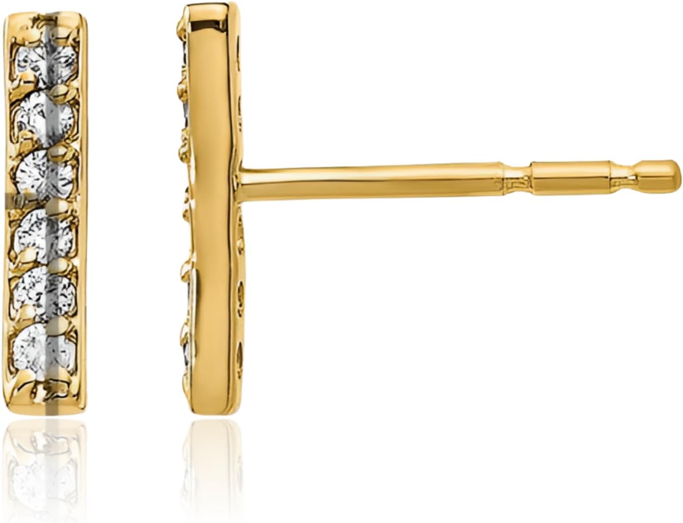 IceCarats 10K Solid Yellow Gold 0.10 carat Diamond Large Bar Dangle Stud Earrings 9.5mm 3/8 inch Round Cut, Natural, Prong Set, Butterfly Back For Her