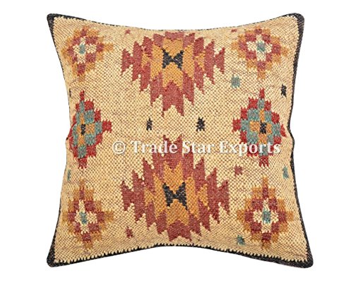 Trade Star Exports - Almohada de yute hecha a mano Kilim, funda de coj