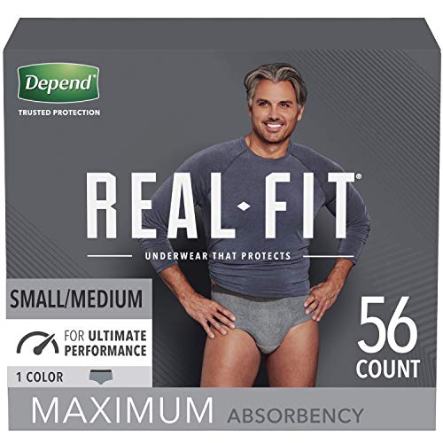 Depend Real Fit Incontinence Underwear for Men, Maximum Absorbency, Disposable, Small/Medium, Grey, 56