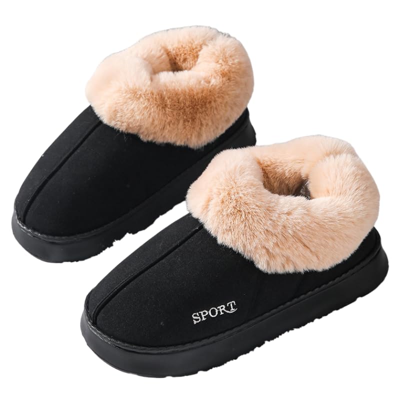 Non-Slip Floor Silent Shoes Snow Boots,Women's Solid Color Plush Slippers, Soft and Thick Sole Plush Lined Warm Shoes