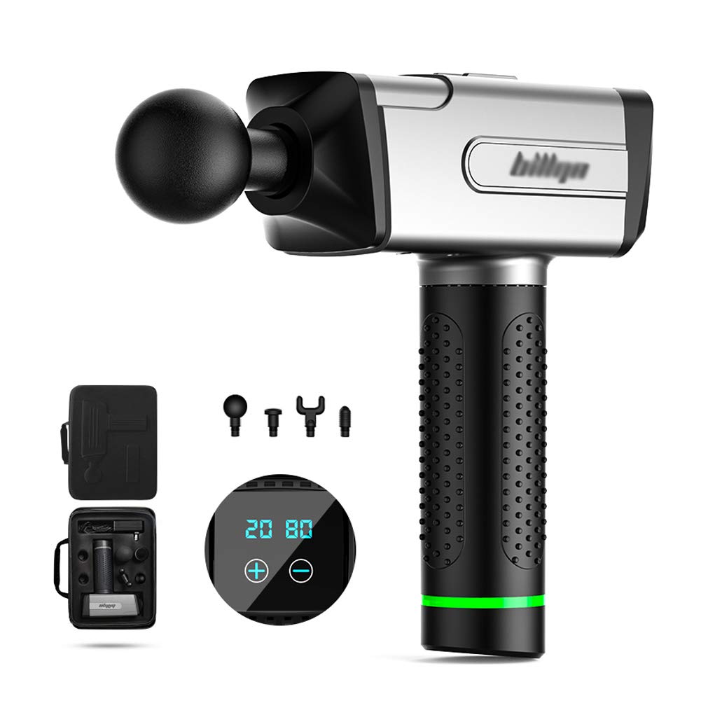 Pistola per Massaggio, Massaggiatore Muscolare per Tessuti Profondi, 45DB 2600mAh Pistola A Fascia Regolabile A 20 velocità con 4 Teste di Massaggio, Riduzione del Rumore Intelligente