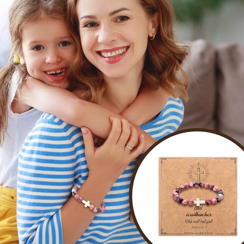 Quelay 12 Set Christian Gifts for Women Bible Verse Bracelet Baptism Religious Elastic Beads Bracelet with Card Mesh Bag Religious Inspirational Gift Jesus Faith for Mom Friend4