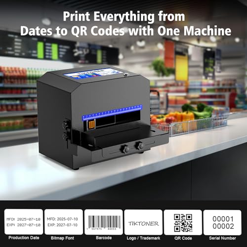 Image of Inkjet Coding Machine with 42ml Fast Dry Ink Cartridge, Date Printing Machine with 7 inch Touch Screen, Metal Inkjet Coder Print on Various Materials Batch Code Printer for Text Date Lot Number