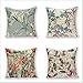 Zestaw 4 dekoracyjnych kwadratowych poszewek na poduszki w kolorze żółtym, niebieskim, lilii, 50 x 50 cm, z niewidocznym zamkiem błyskawicznym, do użytku na zewnątrz, na patio, do ogrodu, salonu
