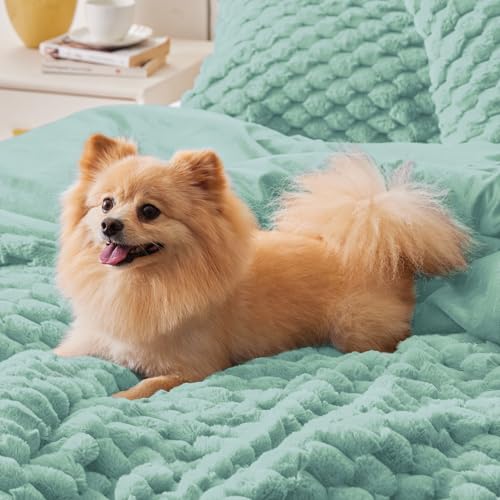 BEDELITE Fluffy King Size Comforter Set - Haze Blue Fleece Soft Comforter for King Size Bed, Luxury Warm Bedding Set for Winter, Fuzzy Bed Set 3 Pieces (1 Comforter, 2 Pillowcases)