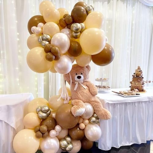 Image of Brown Beige Gold Balloons Blush Neutral Tan Sand White Champagne Latex Balloon 50pcs 12inch Retro Apricot Cococa Coffee Helium Balloons for Bear Boho Birthday Baby Shower Party Decorations