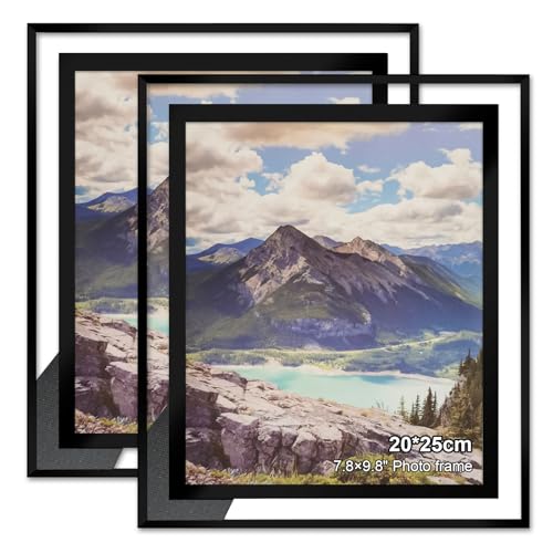 FoiiLiio 2 Piezas Marco de Foto Decoración 20x25 Cristal,con el Borde Negro,Marcos de Fotos Negro,Marcos de Fotos Transparente,Marco de Fotos Vidrio para la Mesa,Portafotos de Cristal Modernos