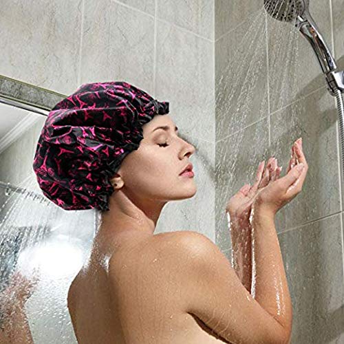 Shower Cap, ESARORA 4 PACK Bath Cap Designed for Women Waterproof Double Layer - Thumbnail 5