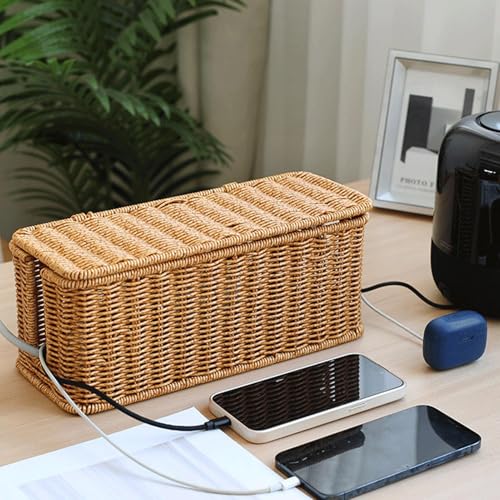 Boîte cache-câble en rotin tressé main pour salon élégant
