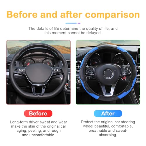 Image of Osilly Car Steering Wheel Cover, 15 inch Carbon Fiber Microfiber PU Leather Elastic Steering Wheel Protector for Men Women, Anti-Slip Breathable Car Interior Accessories for Most Cars (Blue)