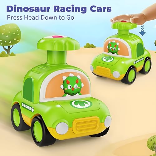 Image of MOONTOY Press Go Dinosaur Toy Cars for Toddlers 1-3 Baby Toys for 1 2 Year Old Boy 1st Birthday Girl Gifts 6-9-12-18 Months Push Car Truck Toddler Boy Toys 1-2 2-3 2-4 Easter Basket Stuffers for Kids