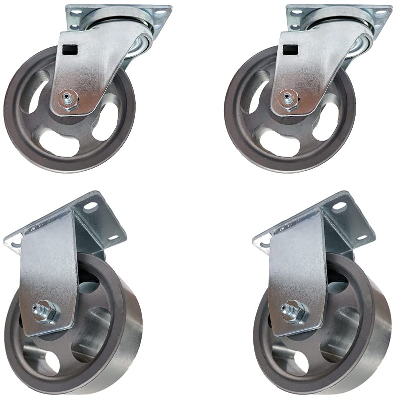 4 X 1-1/2 Vintage Industrial Steel Wheel Swivel & Rigid Caster Set - 1,800 lb Capacity per Set of 4