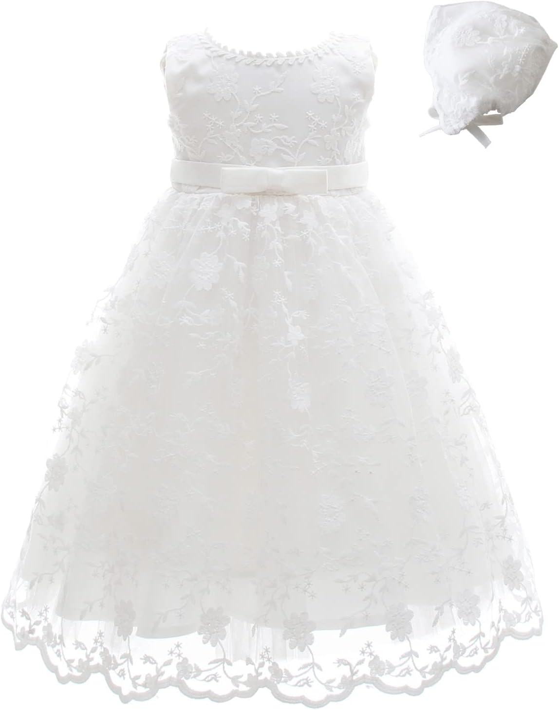 Baby Girls Lace Christening Baptism Gowns Dresses with Bonnet