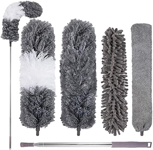 5PCS Microfiber Duster, Long Feather Dusters with 30'' to 100 ...