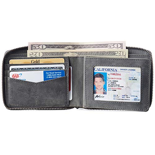 Image of Alpine Swiss Logan Mens Bifold Wallet All-Around Zipper Closure RFID Safe