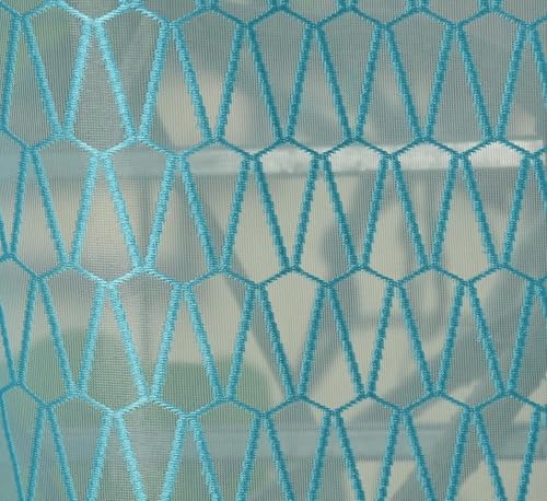 Image of HOME UTSAV Premium Sheer Net Curtain for Window 5 Feet | Transparent Net Fabric with Geometric Design | Pack of 1, Aqua