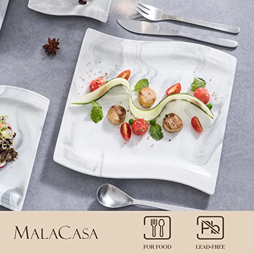 Malacasa Marble Gray Dinner Set, 36-Piece Porcelain Square Dinnerware Set, Serving Dishes With Dinner Plates, Dessert Plates And Soup Plates, Cups And Saucers, Coffee Mugs, Service For 6, Series Flora #TOP2