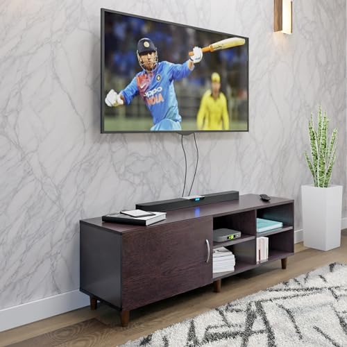 Image of VIKI Modern TV Unit for Living Room | Engineered Wood TV Cabinet with 1 Door Storage & 2 Open Shelves, Set Top Box Stand, Entertainment Unit, 140W x 48H x 40D cm | DIY | 1 Year Warranty (Wenge)