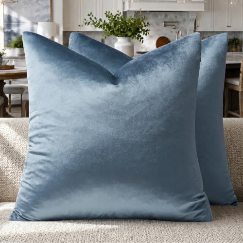 Image of GIGIZAZA Decorative Couch Throw Pillow Covers,Grey Blue Square Pillow Cushion Covers 22x22,Pillow Cases Velvet Pillow Covers