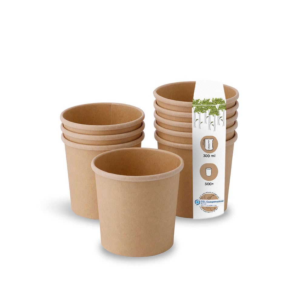 BIOZOYG Bio gobelets en papier gobelets aliments carton kraft marrons I Gobelets compostables à emporter glace papier I 500 Gobelets jetables biodégradables 300ml